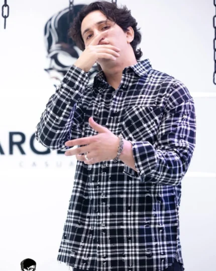 Distressed Black and White Plaid Shirt