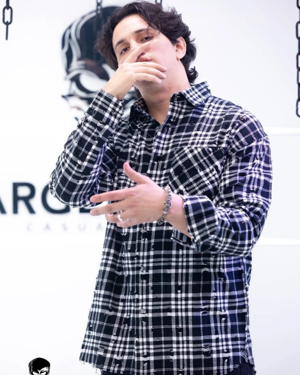 6 Distressed Black and White Plaid Shirt - Image 1