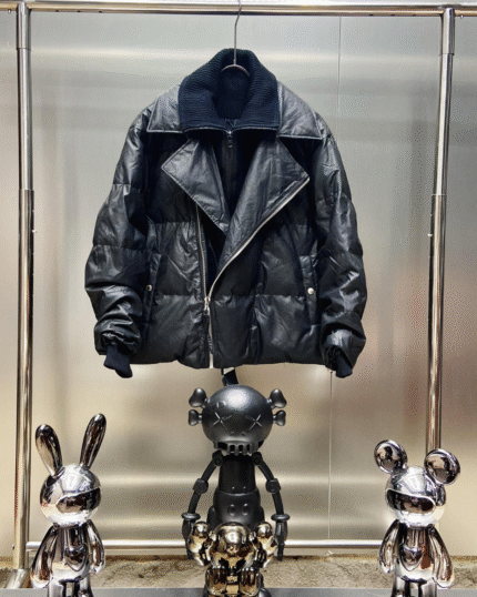 Leather Puffer Jacket (Biker Style)